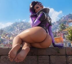 ai_generated sombra bubble_butt bubble overwatch blizzard_entertainment feet presenting_ass presenting_feet soles soles_fetish latina looking_back looking_at_viewer huge_ass big_ass foot_fetish foot_focus ass_focus toes laughing playful_smile playful painted_toenails half-dressed partially_clothed bare_thighs bare_legs bare_ass