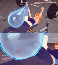 1futa 1girls 3d balls condom condom_filling cum cum_in_condom drowning_in_cum eira_baclan ejaculation english_text female futa_giantess futanari giantess giantess_futa huge_balls huge_cock intersex koikatsu lifting_weights oc orange_hair original original_character pele_keahi penis pink_hair shrunken_female slime_girl sports_bra sweatpants text trapped_in_condom xavierhuge