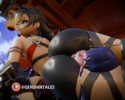 big_ass dehya_(genshin_impact) dominant_female face_in_ass genshin_impact genshintales headscissor neck_break raiden_shogun smothering submissive_female