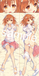 ass brown_eyes brown_hair casual dakimakura female hair_ornament hairpin heart heart-shaped_pupils highres human misaka_mikoto nipples panties sample skirt symbol-shaped_pupils to_aru_kagaku_no_railgun to_aru_majutsu_no_index tsunekawa_niwasuke underwear