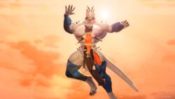 16:9 3d_(artwork) 4k aak_(arknights) aak_(valorlynz) absurd_res altfurr anthro arknights balls big_penis clothing digital_media_(artwork) dinosaur duo genitals hair hi_res hypergryph indominus_rex jurassic_park jurassic_world legwear male male/male mammal meme nipples nude penile penis prehistoric_species reptile saurischian scalie simple_background studio_montagne tail theropod thick_thighs universal_studios white_body widescreen yuki_(evov1) yukiminus_rex_(evov1)