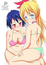 2girls bikini blonde_hair blue_eyes blue_hair kirisaki_chitoge level257 long_hair nisekoi red_eyes tsugumi_seishirou