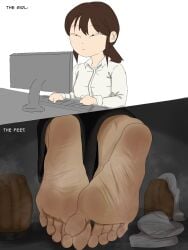 1girls absurdres barefoot brown_hair computer cute_female cute_female_feet feet female_focus female_only foot_fetish foot_focus foot_play foot_worship footwear_removed funny highres oc office office_lady original_character pancitohalf presenting_feet sexy_female shoes_removed showing_feet smelly_cock socks_removed soles soles_fetish solo_female steamy_feet stinky_feet sweaty_feet toes