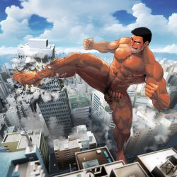 1boy balls big_penis building building_destruction censored censored_genitalia censored_penis chijimetaro city city_background city_destruction cloud cock destruction dick flaccid_penis gakuranman giant giant_male giant_penis human legs_up macro macro_male macrophilia male male_only male_pov mouth_open muscles muscular muscular_legs muscular_male muscular_thighs oc original_character penis pubes pubic_hair public_nudity size_fetish size_play skyscraper