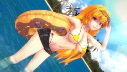 1girls 3d arm_behind_head arm_up beach big_breasts blonde_hair busty butt_crack cleavage denim_shorts female female_only hi_res large_breasts leaning_forward legs logang45 long_hair looking_at_viewer navel ocean purple_eyes rwby sensual sexy sexy_pose shorts sideboob smile solo sunglasses_on_head thighs thong_bikini voluptuous water wet whale_tail yang_xiao_long yellow_bikini