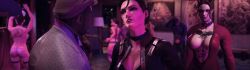 3d 3d_(artwork) absurd_res absurd_resolution absurdres angie_(saints_row) bare_shoulders beautiful_woman catsuit cleavage collar collarbone cutscene earrings edited_screencap emotionless emotionless_female fishnet_legwear fishnet_stockings high_resolution highres huge_breasts indifferent leather_jacket mature_female mature_woman melissa_(saints_row) multiple_girls pierce_(saints_row) prostitution saints_row saints_row_the_third seductive_dance shaundi shogunxdd source_request stripper strippers tattoos the_boss_(shogun) thong thong_bikini unbothered uncaring uncaring_female widescreen