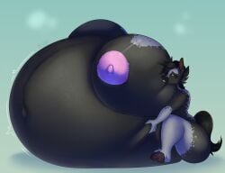 4_fingers akushark anthro ass belly belly_grab big_belly big_breasts big_nipples black_body black_fur black_hair black_mane black_nose blep breast_expansion breasts brown_hooves equid equine expansion female fingers fur gloves_(marking) grey_tongue hi_res hooves horse huge_belly huge_breasts hyper hyper_belly hyper_breasts hyper_inflation immobile inflation leg_markings mammal mane markings multicolored_body multicolored_fur navel nipples pink_nipples shaded simple_background socks_(marking) solo tail teal_background tongue tongue_out
