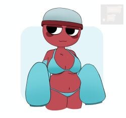 gigi_(dandy's_world) dandy's_world roblox bikini bikini_top bikini_bottom swimsuit gachapon boobs tits big_breasts boobies blush twstddandy girl female_only one_person red_body thighs thick_thighs