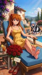 2girls ai_generated all_fours asuka_langley_sohryu barefoot beaten bell blue_eyes blue_hair bondage bouquet bruise bullying chaise_lounge cleaning clothed cocktail confident_female confident_smile crossed_ankles crossed_feet crossed_legs crying distress dominant dominant_female domination enjoying feet femdom flats flats_(shoes) flowers foot_fetish footprint footprint_on_sandals happy happy_dom happy_girl humiliated humiliating humiliation humiliation_fetish injury insult insulting kneeling long_hair loser loser_submits love_letter maid maid_headdress maid_uniform medium_breasts mistress_and_slave mocking neon_genesis_evangelion obedience obedient obedient_sub open_smile orange_hair outside park pool poolside presenting_feet public_humiliation red_eyes red_flats rei_ayanami relaxing sad_sub short_hair showing_feet slap_mark slave_girl smile smiling sobbing soles soles_fetish submissive submissive_female sundress tears teenage_girl teeth teeth_showing toes tsundere winner worn_footwear yellow_dress yellow_sundress