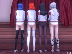 4girls akane_toriyasu aoi_ryugoku back_view black_hair blue_hair kuroko_kamenaga red_hair shiromi_torayoshi white_hair yandere_simulator