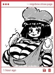 artist_request black_hair breasts gloves headgear large_breasts looking_at_viewer mime mime_girl original original_character short_hair strawpage strawpage_request suspenders tagme tagme_(artist) tight_clothing tugging tugging_clothing