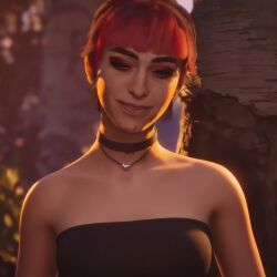 ai_assisted black_top black_topwear dyed_hair female_only female_solo lost_records:_bloom_&_rage mod nora_malakian only_female screencap screencap_edit screenshot screenshot_edit sling_bikini sling_swimsuit slingshot_bikini slingshot_swimsuit solo solo_female strapless strapless_top strapless_topwear teenage_girl teenager video_games videogame