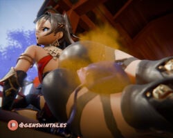 ass ass_focus big_ass dehya_(genshin_impact) different_angle different_angles dominant_female domination fart fart_cloud fart_fetish farting farting_in_face genshin_impact genshintales headscissor raiden_shogun smothering submissive_female