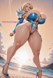 curvy stable_diffusion ai_generated hi_res high_resolution highres shiny_skin alternate_body_type alternate_breast_size curvaceous curves curvy_body curvy_figure voluptuous glossy glossy_body leaguewaifus emma_frost emma_frost_(marvel_rivals) marvel marvel_rivals 1girl breasts high_heels blonde_hair thick_thighs thighs solo blue_eyes leotard huge_breasts beach highleg shoulder_armor sky sun standing sunset smile outdoors full_body looking_at_viewer skindentation highleg_leotard blue_nails legs earrings cloud covered_navel jewelry detached_sleeves short_hair nail_polish blue_leotard armor blue_footwear cleavage bursting_breasts ocean choker wide_hips swimsuit lips water pauldrons parted_lips blush parted_bangs long_legs cloudy_sky from_below blue_choker thunder_thighs child_bearing_hips big_thighs skull_crushing_thighs large_thighs bottom_heavy big_ass massive_ass gigantic_ass huge_ass hourglass_figure skin_gloss