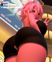1girl 1girls 3d 3d_(artwork) ashido_mina ass ass_bigger_than_head ass_focus big_ass big_breasts blender breasts elsychzz female female_only looking_at_viewer looking_back mina_ashido my_hero_academia pink_body pink_hair