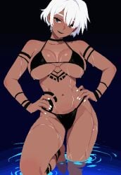 original original_character character_request archapxl witch large_breasts dark_skin dark-skinned_female white_hair pixel_art tagme bikini