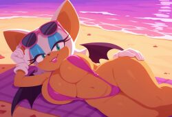 1girls ai_generated animal_ears anthro bare_shoulders bat bat_ears bat_wings beach beach_towel big_breasts breasts civitai cleavage clothing curvy dog_husky_ai eyelashes eyeshadow eyewear eyewear_on_head female female_focus female_only furry glasses glasses_on_head gloves grin half-closed_eyes hand_on_hip hips huge_breasts large_breasts laying_on_side lips lipstick looking_at_viewer makeup mammal navel ocean one-piece_swimsuit one_arm_up outdoors parted_lips pink_lipstick pinup revealing_clothes rouge_the_bat sand seductive sideboob skimpy sling_bikini smile solo solo_female sonic_(series) sonic_the_hedgehog_(series) sunglasses sunglasses_on_head sunset swimsuit tan_skin teal_eyes thick_thighs thighs voluptuous water white_hair wide_hips wings