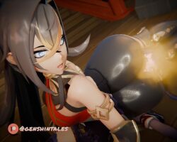 ass big_ass dehya_(genshin_impact) dominant_female domination fart fart_cloud fart_fetish farting farting_in_face genshin_impact genshintales headscissor raiden_shogun smothering submissive_female