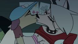 16:9 age_difference animated anthro bra bra_down bra_pull breasts canid canid_demon canine canis clothed clothing clothing_lift clothing_pull demon duo female frame_by_frame hellaverse hellhound helluva_boss hi_res kissing loona_(helluva_boss) male male/female mammal mythological_canine mythological_creature mythology nipples sex size_difference small_breasts stlkr the_hellhound_kid underwear underwear_pull widescreen