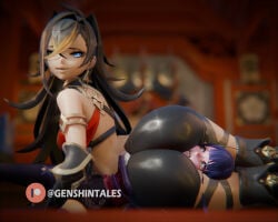 ass ass_focus big_ass crush crushed_by_ass crushing dehya_(genshin_impact) different_angle different_angles dominant_female face_in_ass genshin_impact genshintales head_crushing headscissor raiden_shogun ryona smothering submissive_female