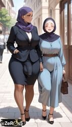 futanari big_penis big_balls large_penis saggy_balls ai_generated futa_on_female futa_with_female huge_cock 1futa flaccid flaccid_penis bulge bulge_through_clothing big_breasts hyper_penis hijab public hyper_genitalia walking dark-skinned_futa