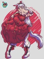 rsbh_(artist) gold_ship_(umamusume) umamusume umamusume_pretty_derby horse_girl red_clothing silver_hair white_hair horse_tail hat vore vore_belly mass_vore multiple_prey female_pred detailed_bulges female_prey big_belly big_breasts elbow_gloves white_gloves squirming squirming_gut squirming_prey squirming_belly female female_only humanoid