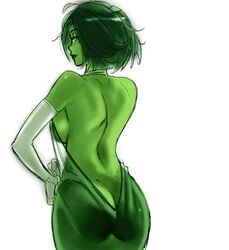 1girls 2d artist_request ass dc dc_comics dress female female_only green-skinned_female green_eyes green_hair green_lantern green_lips green_skin jade_(dc) jennifer-lynn_hayden solo superheroine thick