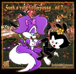 2003 8horns animaniacs anthro black_fur bow cub dildo dot_warner fifi_la_fume flower furry mammal purple_fur purple_hair sex_toy skunk tiny_toon_adventures yuri