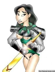 1990s 1998 20th_century armor asian black_hair clothes disney disney_princess fa_mulan female female_only free-famous-toons hair human mulan nipples solo sword weapon white_background