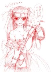 1girls bare_shoulders blush bondage breasts chiba_toshirou cleavage collar dress female female_only fishnets forehead_protector garter_belt gloves kin_tsuchi leash monochrome naruto naruto_(classic) rough_sketch sketch smirk solo straight_hair translated translation_request wedding_dress