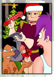 amy_wong bad_art cartoonvalley.com christmas female futurama human male purple_hair turanga_leela yaoinami zapp_brannigan