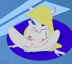 animaniacs anthro blonde_hair breasts clay female female_only foreshortening front_view fur furry_breasts hair long_hair mammal minerva_mink mink mustelid nude pussy sitting solo tagme