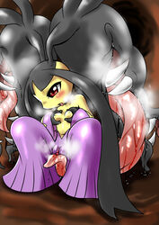 blush breasts female mawile mega_evolution mega_mawile nintendo nipples pokemon pokemon_(species) pussy red_eyes sharp_teeth solo sorano-umi teeth tongue tongue_out video_games