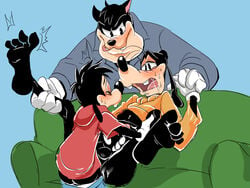 3boys a_goofy_movie age_difference anal anal_sex anthro balls canine disney father father_and_son feline fur furry furry_only gay goofy incest male male_only mammal max_goof natsu-nori parent penetration penis peter_pete_sr. sofa son yaoi