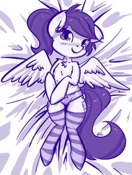 blush cameltoe clothing equine krucification legwear mammal monochrome my_little_pony original_character panties pegasus ponytail stockings tied_hair underwear wings