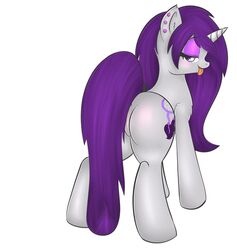 2014 animated ass blinking cutie_mark equine female feral hair horn long_hair mammal my_little_pony original_character plain_background presenting presenting_hindquarters purple_hair pussy solo tongue tongue_out unicorn white_background wickedsilly