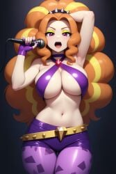 1girls adagio_dazzle ai_generated arm_behind_head armpits belt big_breasts bocas_top breasts cleavage equestria_girls female female_only fingerless_gloves friendship_is_magic gloves hasbro holding_microphone large_breasts leggings looking_at_viewer microphone my_little_pony nail_polish navel novelai open_mouth singing siren_gem solo solo_female spiked_belt stable_diffusion