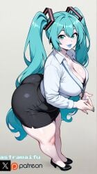 ai_generated big_ass big_breasts big_butt blue_eyes blue_hair hatsune_miku large_ass large_breasts light-skinned_female looking_at_viewer office_clothing office_lady pale-skinned_female vocaloid