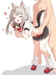 animal_ears azur_lane braid breasts closed_eyes clothed_sex crop_top cum cum_in_pussy cum_overflow cumdrip dog_ears dog_girl dog_tail doggy_style fingerless_gloves gloves grabbing_from_behind grey_hair heart highres loose_socks medium_breasts open_mouth pleated_skirt sailor_collar sbeve2004 sex sex_from_behind shirt skirt socks tail tongue torso_grab underboob vaginal_penetration white_shirt yuudachi_(azur_lane)