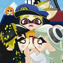 1boy 1boy2girls 2d_animation 2girls agent_3_(splatoon) animated callie_(splatoon) captain_(splatoon_3) inkling_boy inkling_girl licking_penis loop marie_(splatoon) nintendo oral splatoon splatoon_(series) splatoon_3 squid_sisters threesome watching watching_from_afar 海上たまごむら