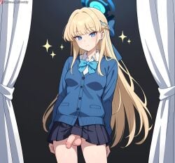 ai_generated asuma_toki blonde_hair boobly bra flaccid futanari long_hair school_uniform schoolgirl skirt