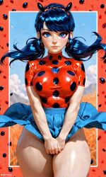 1girls ai_generated bare_arms bare_legs bare_thighs blue_eyes blue_hair disney disney_channel eyebrows eyelashes eyeliner eyeshadow hairband hi_res large_ass large_breasts long_hair looking_at_viewer miraculous:_tales_of_ladybug_and_cat_noir miraculous_ladybug no_panties skirt skirt_lift solo solo_female solo_focus standing t-shirt thick_thighs twintails waifufamily wheat_field