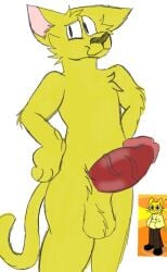 animal_genitalia animal_penis anthro big_penis bren_(sprunked) brenthecat feline fluffy hands_on_hips incredibox_mod mr_number_boi_(artist) real_person simple_background sketch smile sprunked_(sprunki_mod) sprunki tagme veiny_penis yellow_fur