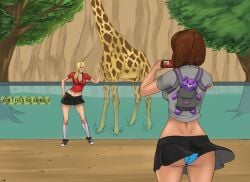 blonde_hair female_pred feral_pred giraffe human_prey kneehighs laptop456 skirt vore zoo