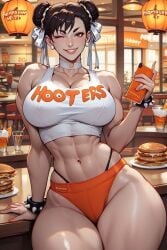 ai_generated ass big_ass big_breasts breasts capcom chun-li hooters hooters_uniform mature_female milf muscular_thighs street_fighter thick_thighs thunder_thighs wide_hips