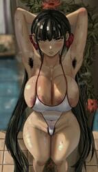 1girl areola_slip areolae armpit_hair armpits big_areola big_ass big_breasts big_nipples bikini black_hair blush blushing brown_hair danganronpa danganronpa_v3 enormous_breasts fat_ass hairy hairy_armpits hairy_pussy hands_behind_head harukawa_maki huge_breasts june_90 large_areolae large_breasts light_skin light_skinned_female looking_at_viewer micro_bikini microbikini mole_under_eye nipple_slip nipples one-piece_bikini one-piece_swimsuit one_piece_swimsuit plump pool poolside posing pubes pubic_hair pussy pussy_juice pussy_juice_drip red_eyes solo solo_female solo_focus sweat sweatdrop sweating sweaty tight_clothing top_heavy twintails venus_body video_games voluptuous voluptuous_female wide_hips