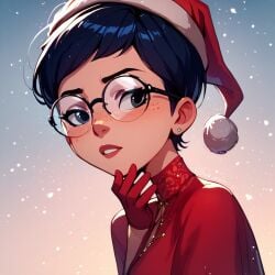 1girls ai_generated carmen_sandiego_(2019) carmen_sandiego_(franchise) female female female_focus female_only glasses hat julia_argent julia_argent_(carmen_sandiego) red_gloves red_headwear santa_costume santa_hat short_hair snow snowing snowy_background solo solo_female solo_focus winter zupern0va_(manipper)