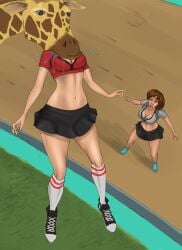 blonde_hair female_pred feral feral_on_female feral_pred giraffe human_prey kneehighs laptop456 skirt vore zoo