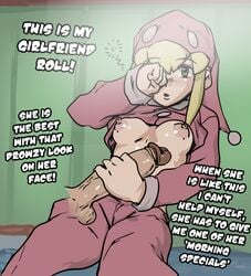 blonde_hair breasts green_eyes handjob marnic mega_man mega_man_legends roll_caskett