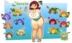 big_breasts breasts cherrie_berrie_(mrinkdude) female freckles fruit_humanoid mrinkdude red_hair